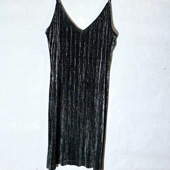 Mikai Size Large Slip Dress Charcoal Gray Black Metallic Shimmer Sexy Slinky - Picture 2 of 7